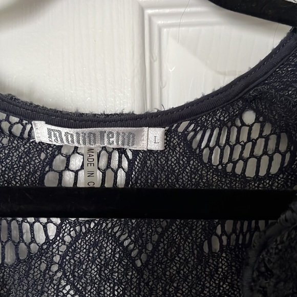 BLUE KNIT TUNIC - SHORT SLEEVES - CROCHET LOOK - FULL ADJUSTABLE UNDER SLIP - L - Picture 5 of 6